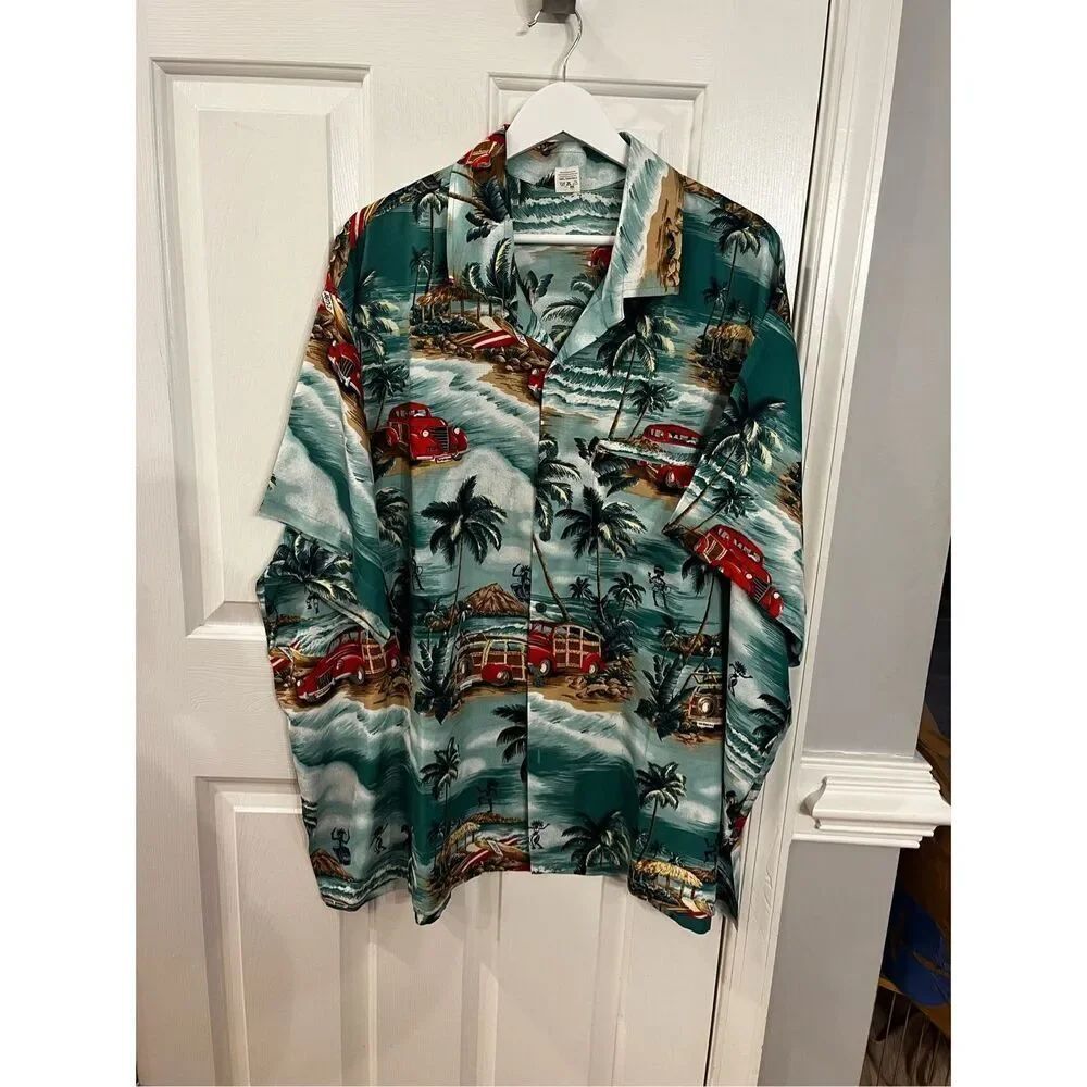 Rima Woody Palm Trees Print Hawaiian Shirt sz 3X EUC
